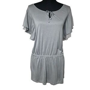 Old Navy Slate Gray Blue Double Flutter Sleeve Cinch Waist Top